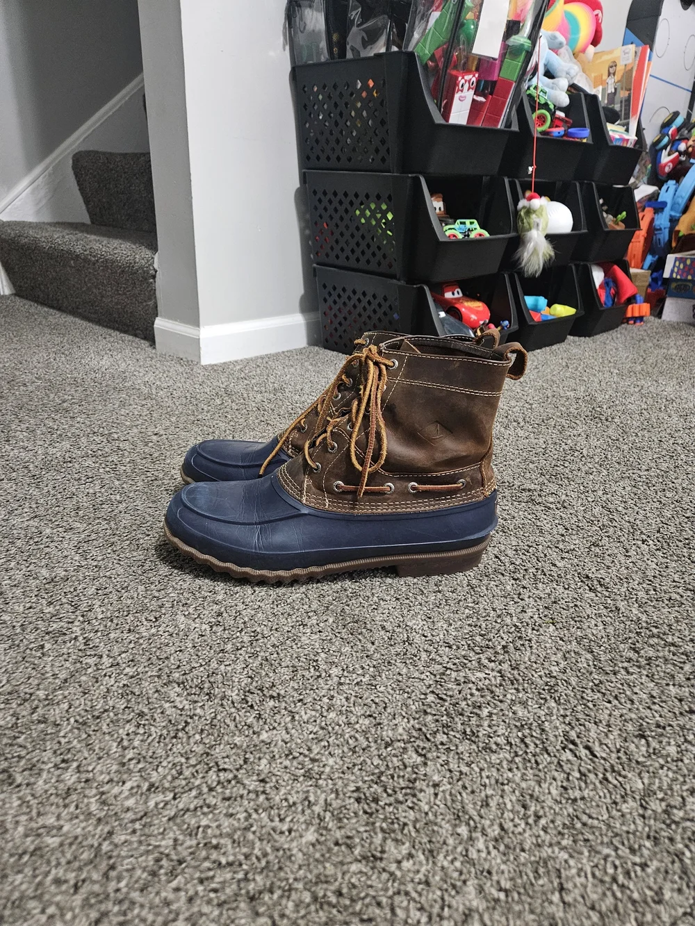 Sperry Brown Leather & Navy Duck Rain Boots